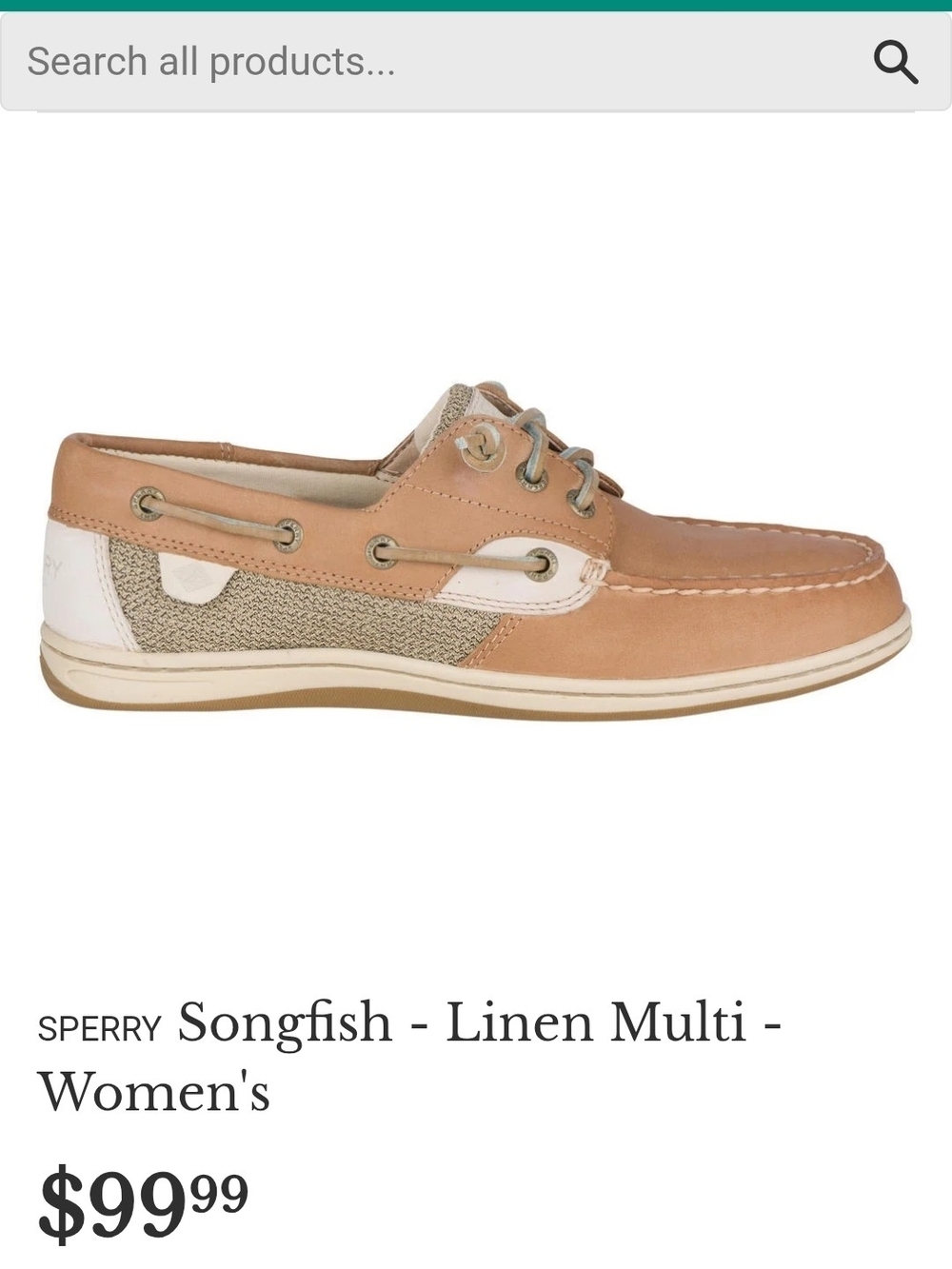 Sperry Women's Songfish Boat Shoe in Tan and White 7.5